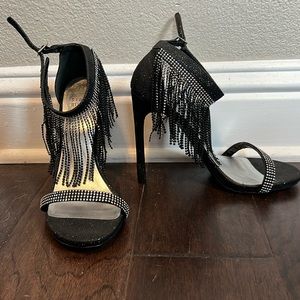 STUART WEITZMAN HEELS black and sparkling silver 4.5 inches